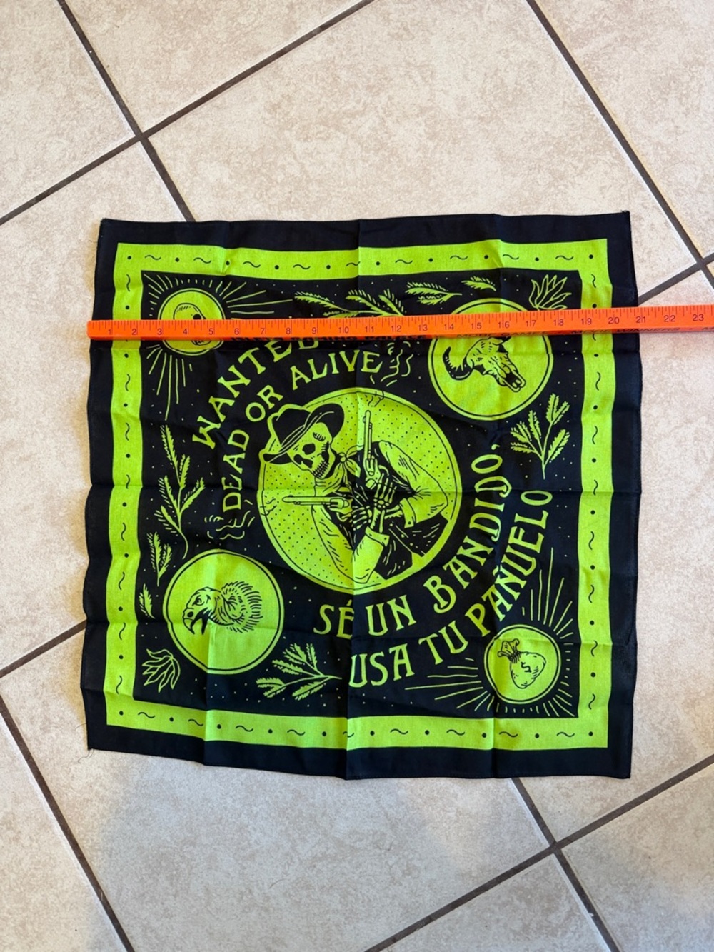 Neon Green & Black Wanted Bandana - Picture 3 of 6